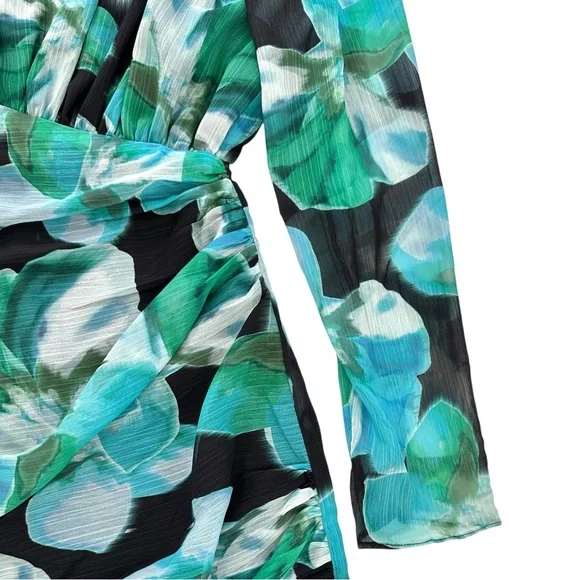 MISHA Meredith Mini Dress - Black & Green Floral V-Neck Long Sleeve Mini  Dress